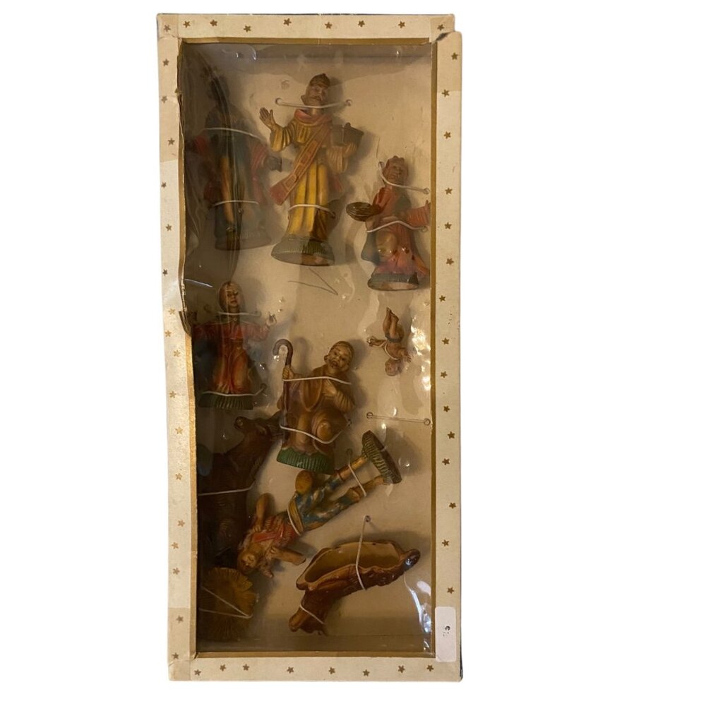 Vintage 10‎ Piece Hand Decorated Nativity Set Star Plastics Christmas Hong Kong